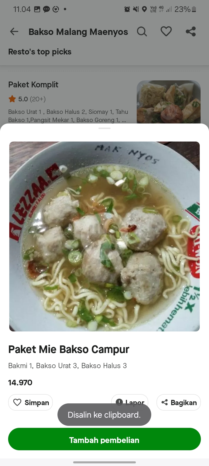 Paket Mie Bakso Campur