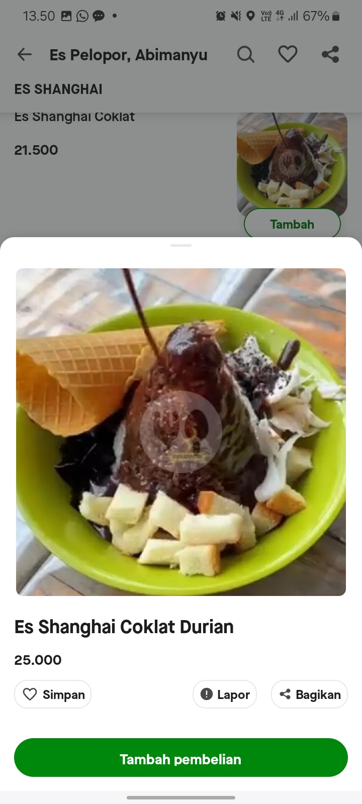 Es Shanghai Coklat Durian